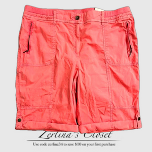 Chicos Ultimate Fit Casual Roll Hem 11” Bermuda Short Sunrise Orange XL